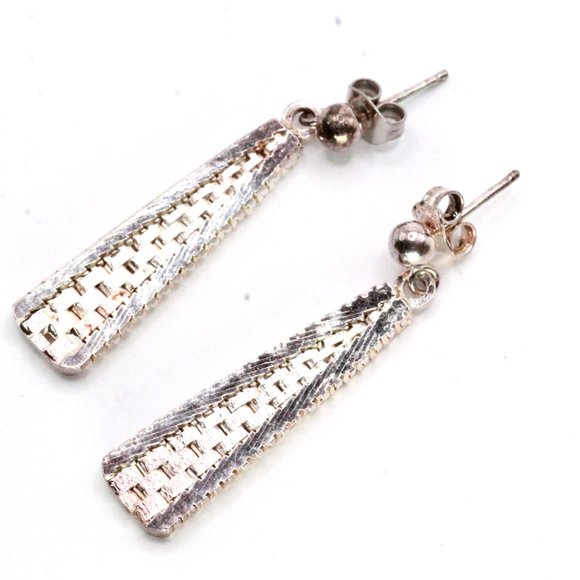 Sterling Silver Weave Woven Triangular Long Dangly Earrings - Picture 3 of 6